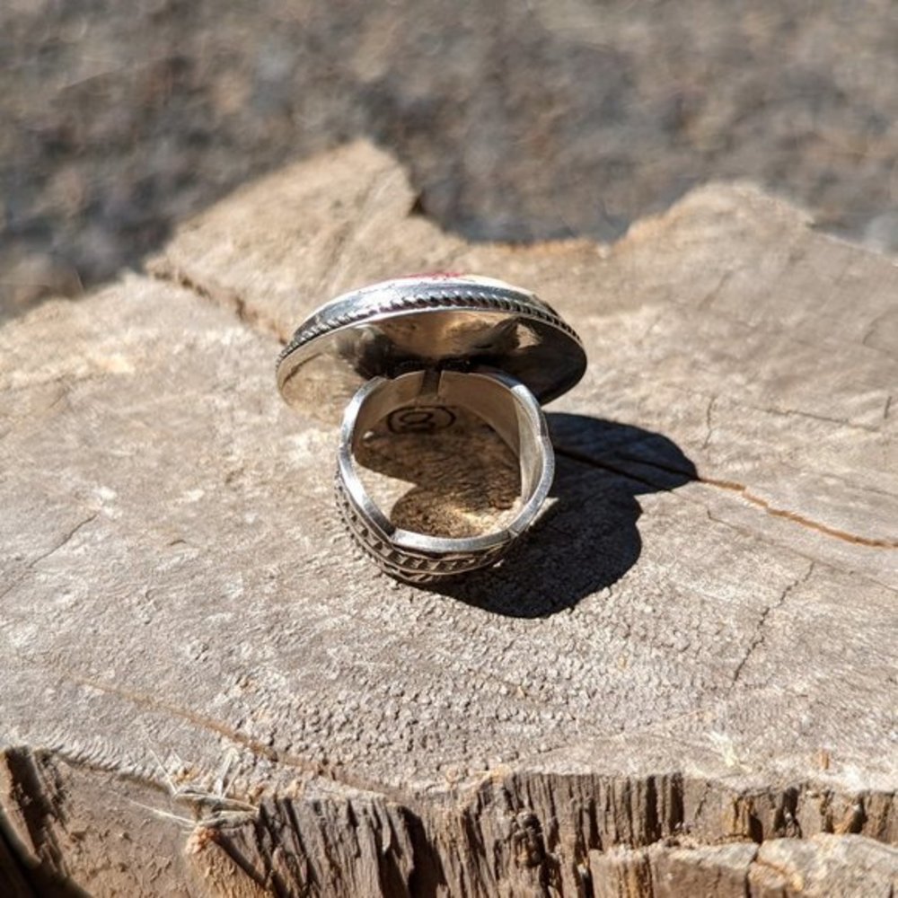 Navajo Statement Ring Spiny Oyster Sterling‎ Silver Beautiful Signed*** - Picture 8 of 10